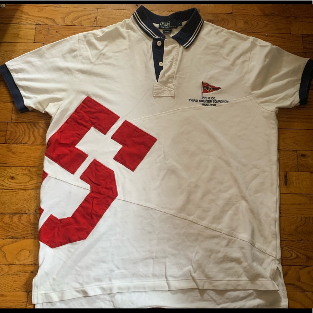 White & Red Rugby Polo By Ralph Lauren
